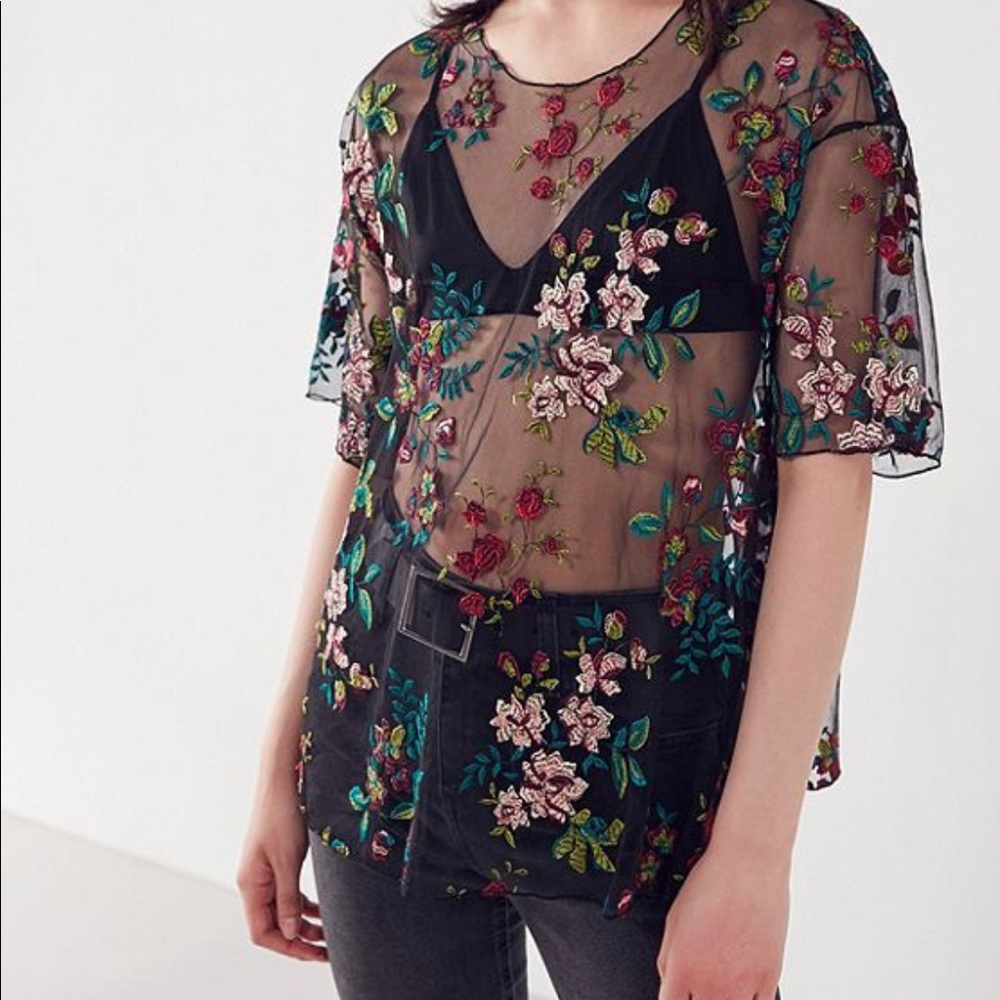 Embroidered Floral Tunic, Sheer